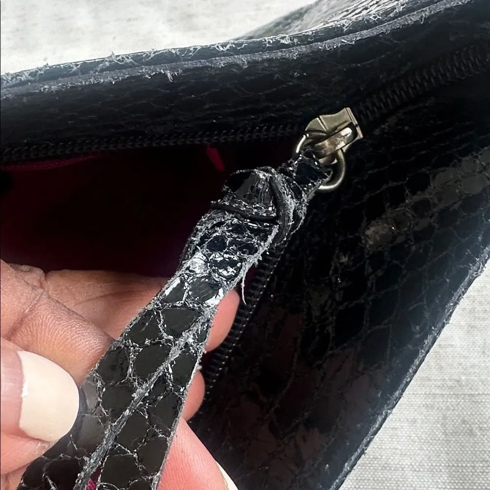 MAURIZIO TAIUTI BLACK LEATHER SNAKESKIN CLUTCH BAG